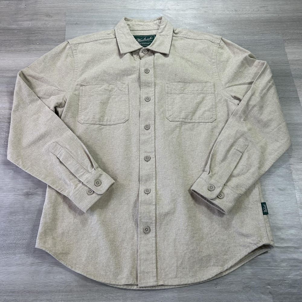 Woolrich Shirt Mens Small Beige Flannel Cotton Button Up Long Sleeve Casual